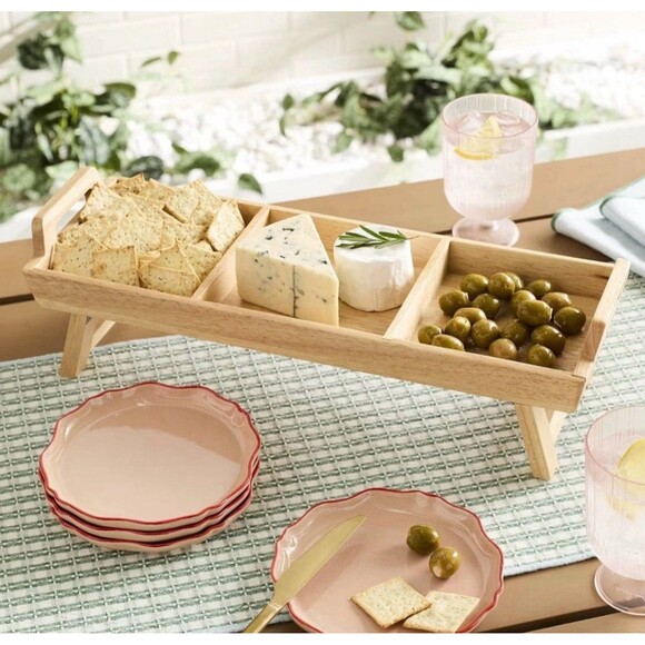 Hearth & Hand Magnolia Foldable Wood Serving Tray 19” Brown Portable Table Stand - Picture 2 of 9